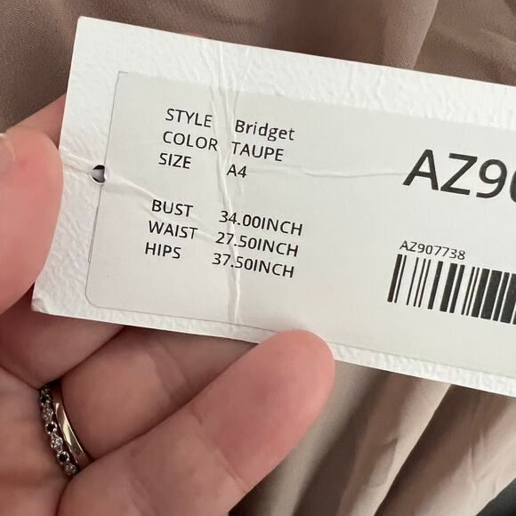 NWT Azazie Formal Floor Length Dress Women's Size A4 / US 4 Champagne Taupe - Picture 7 of 12